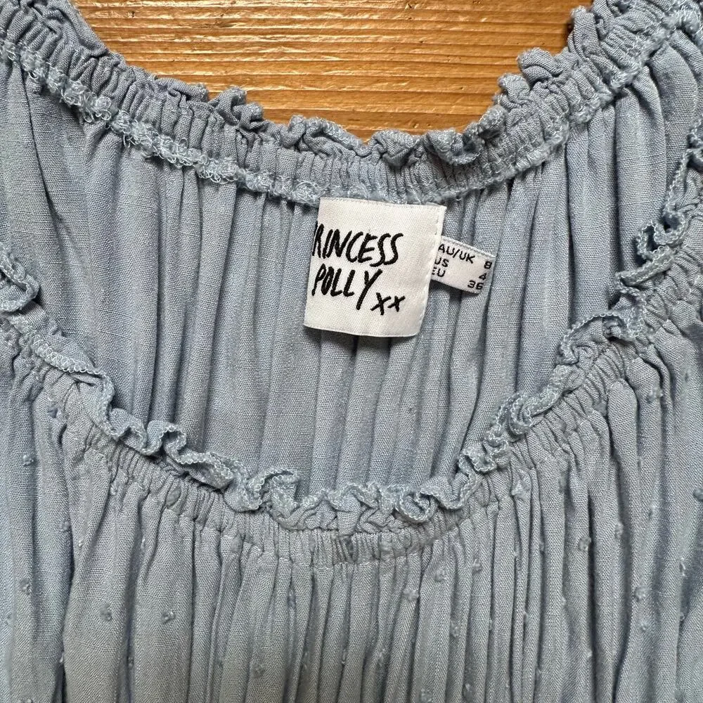 Princess Polly light blue smocked cap‎ sleeve babydoll top romper SIZE 4